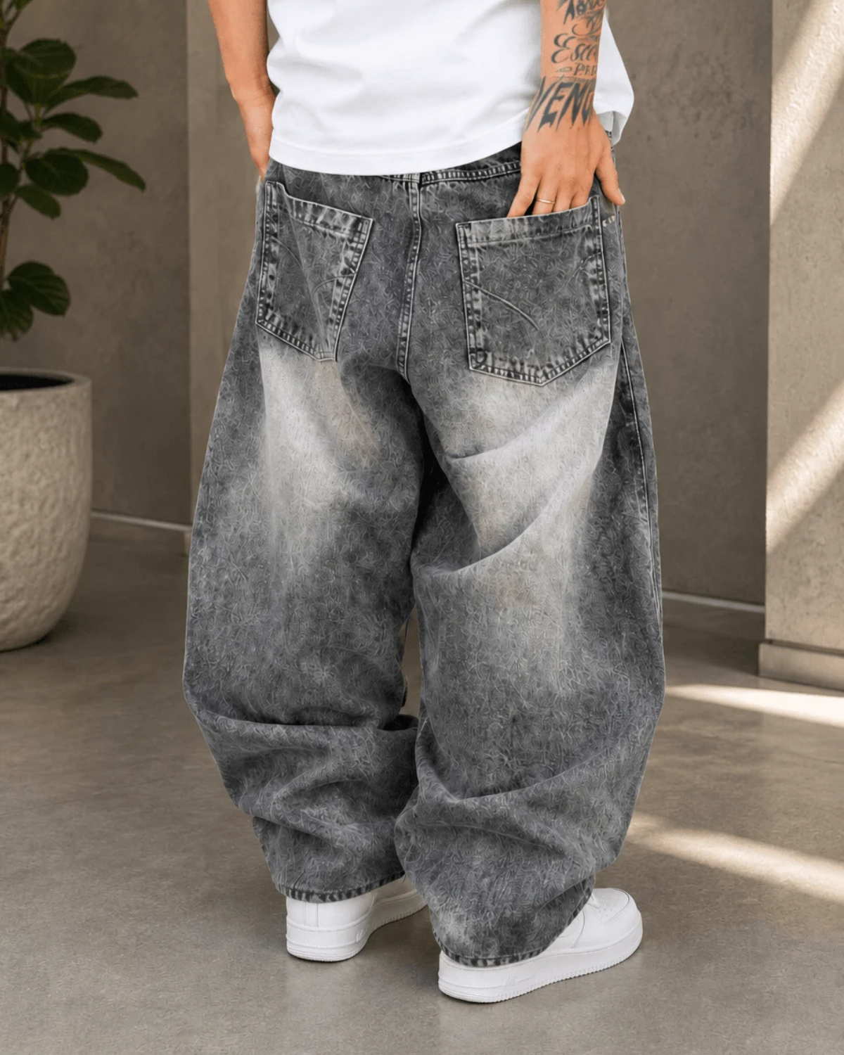 Calça barrel dazzling SUPER LARGA cinza marmorizada