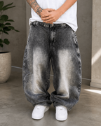 Calça barrel dazzling SUPER LARGA cinza marmorizada