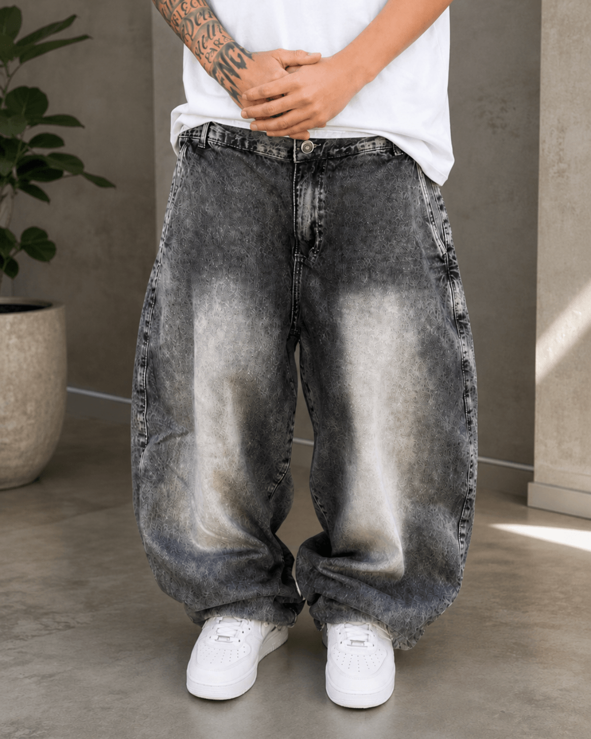 Calça barrel dazzling SUPER LARGA cinza marmorizada